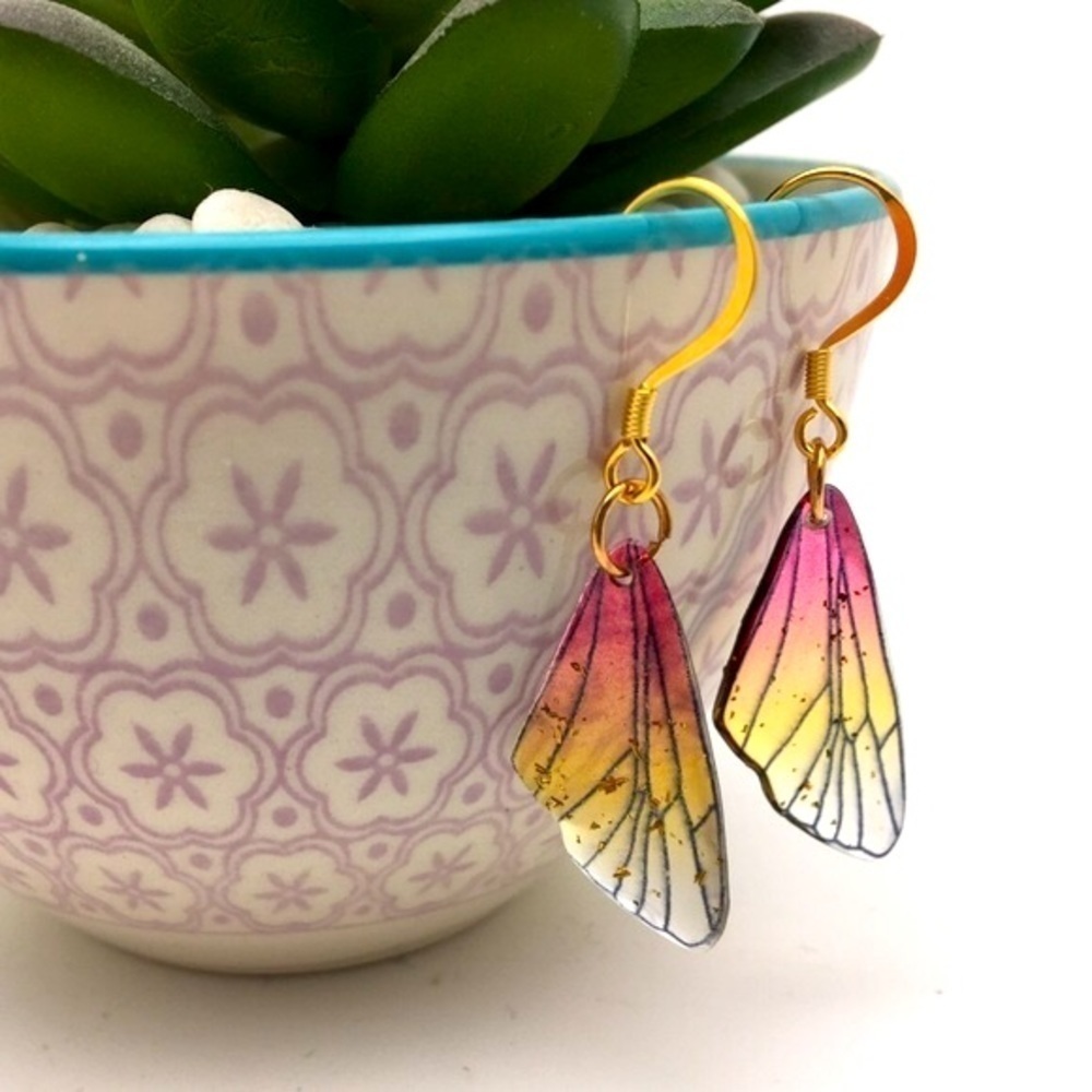 Dainty Red Fairytale Wing Earrings - Picture 6 of 7